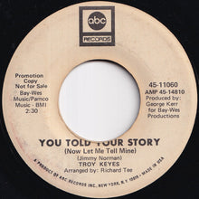 画像をギャラリービューアに読み込む, Troy Keyes - You Told Your Story (Now Let Me Tell Mine) / No Sad Songs (7 inch Record / Used)