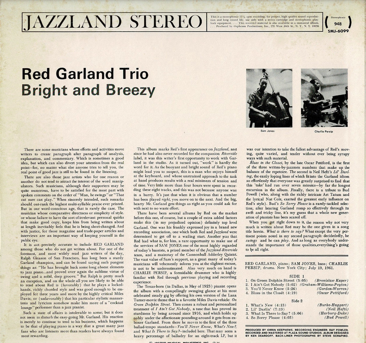 Red Garland Trio - Bright And Breezy (LP Record / Used