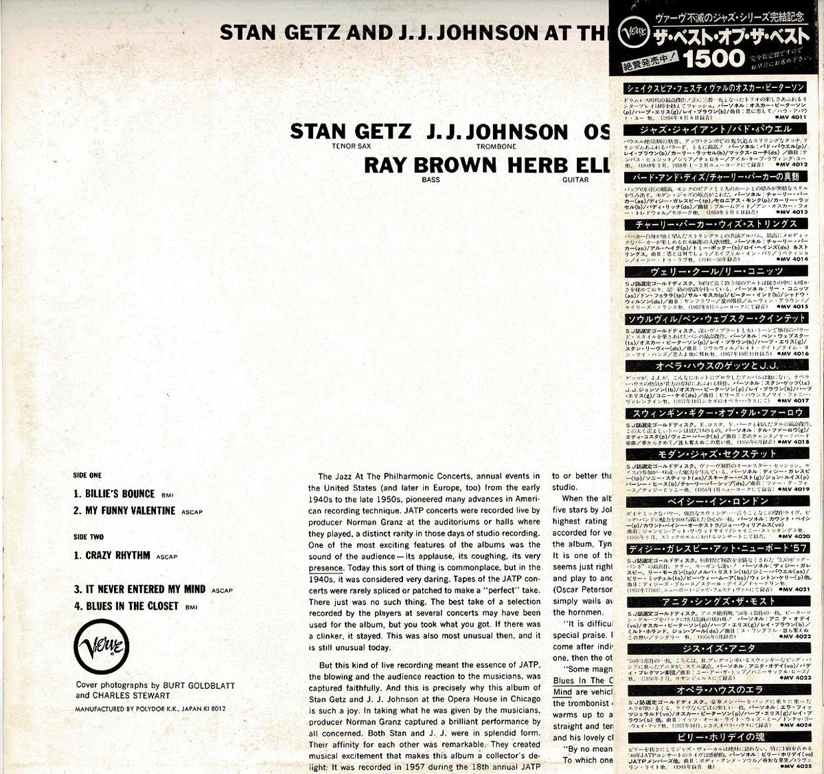 Stan Getz, J.J. Johnson - At The Opera House (LP Record