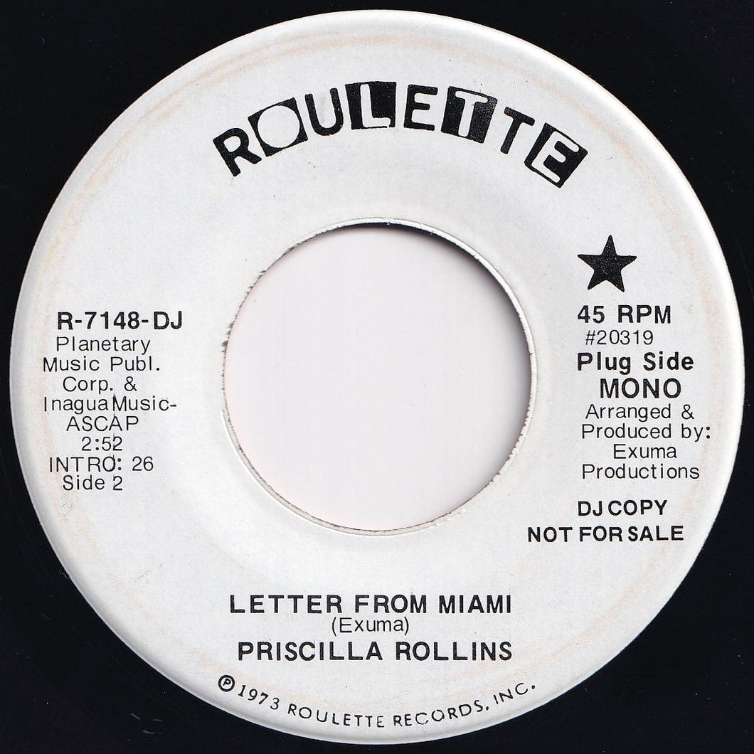 Priscilla Rollins - Letter From Miami (Mono) / (Stereo) (7 inch Record / Used)