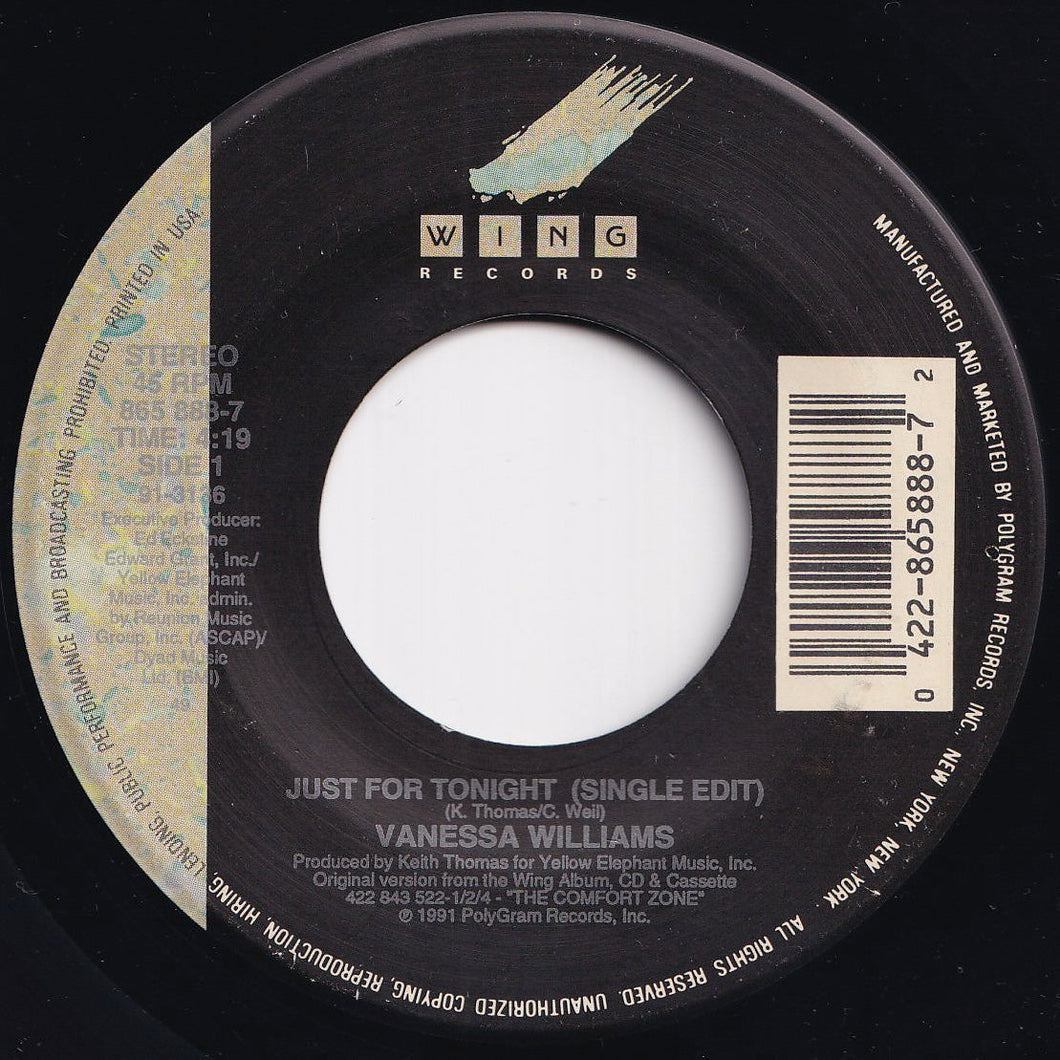 Vanessa Williams - Just For Tonight (Single Edit) / Just For Tonight (Single Edit) (7 inch Record / Used)