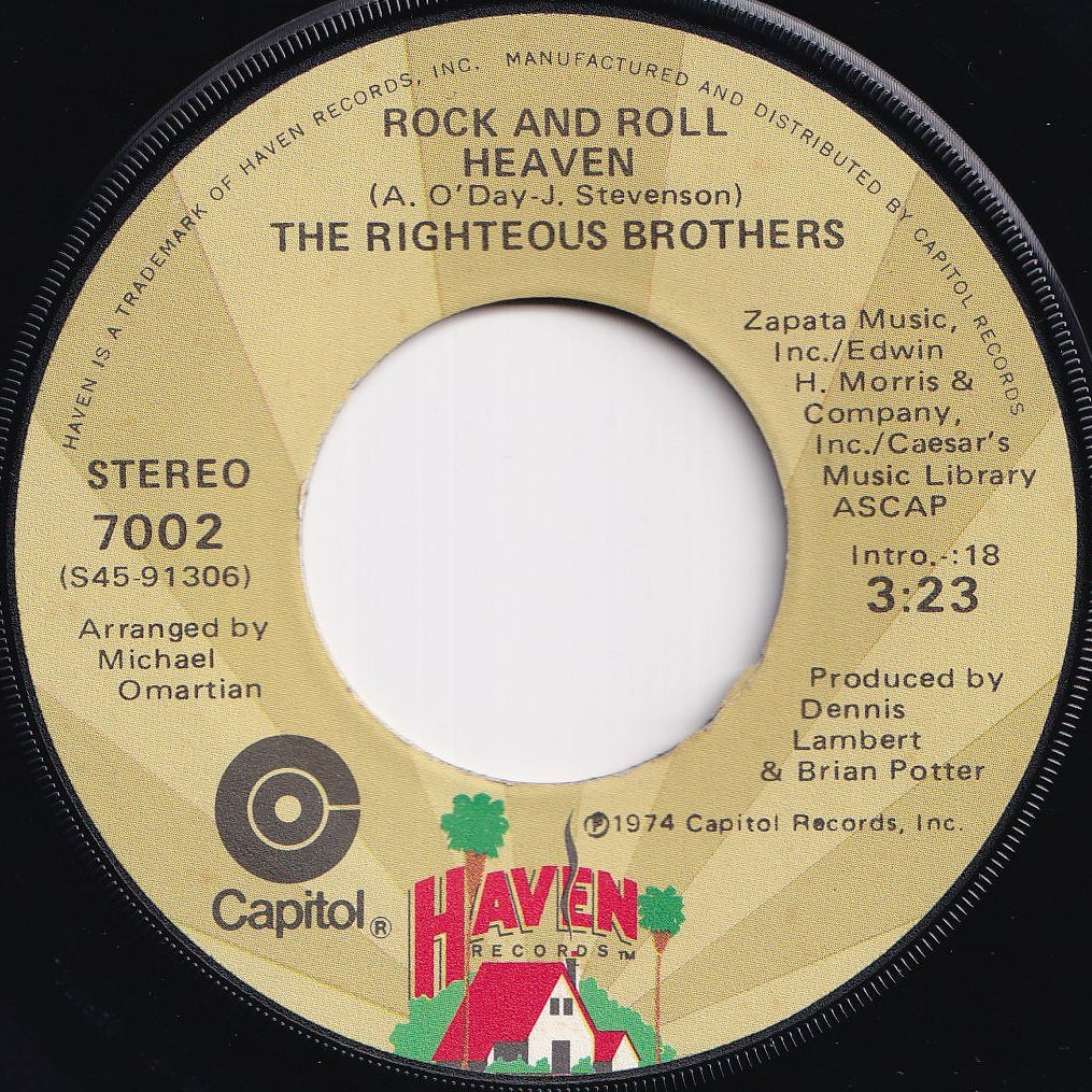 Righteous Brothers - Rock And Roll Heaven / I Just Wanna Be Me (7 inch Record / Used)