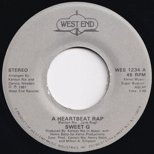 Sweet G - A Heartbeat Rap / Rap Your Heart Out (Instrumental) (7 inch Record / Used)