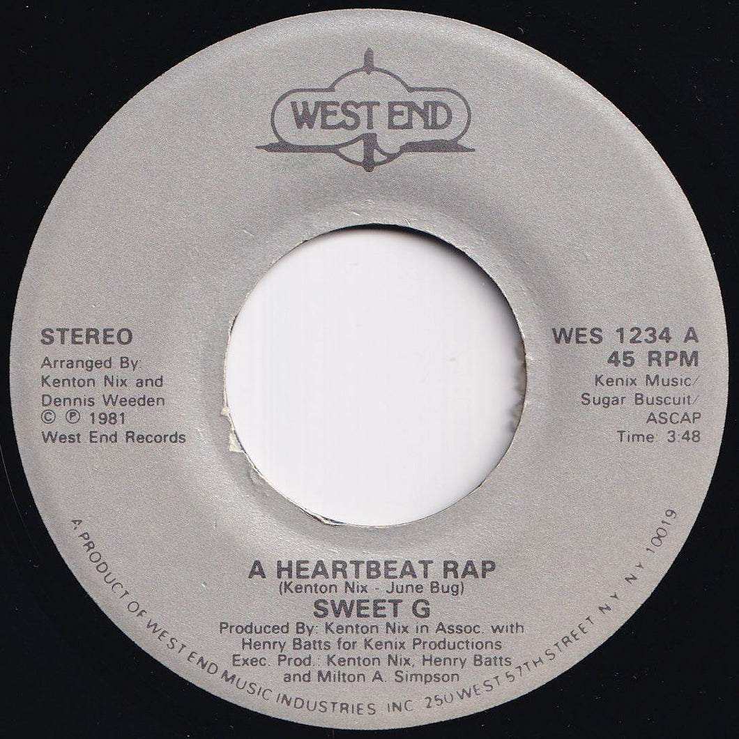 Sweet G - A Heartbeat Rap / Rap Your Heart Out (Instrumental) (7 inch Record / Used)