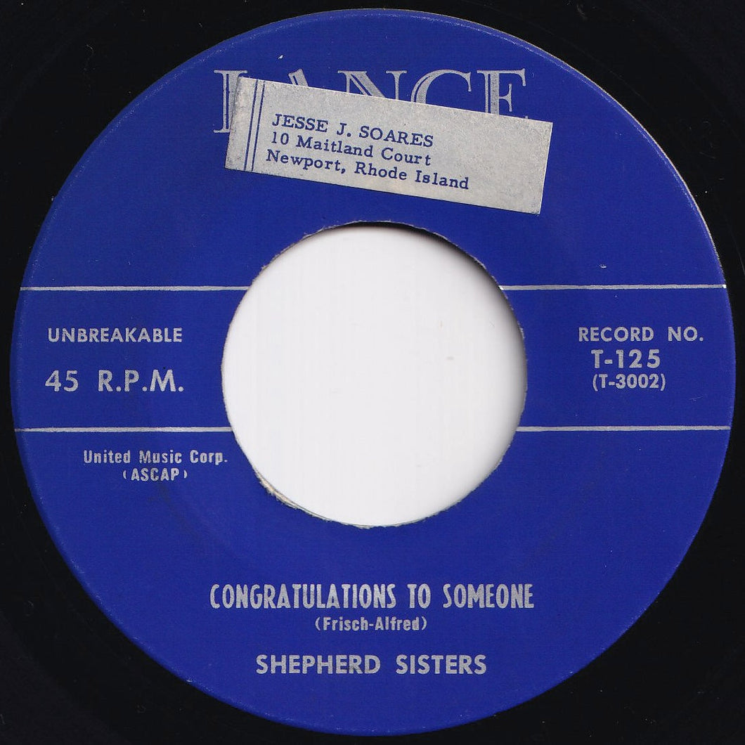 Shepherd Sisters - Alone (Why Must I Be Alone) / Congratulations To Someone (7 inch Record / Used)