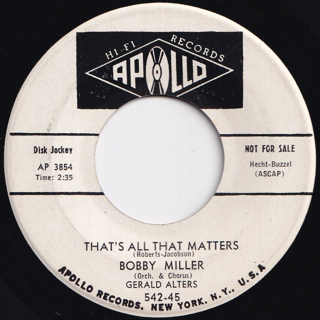 Bobby Miller - That's All That Matters / The Wonder Of It All (7 inch Record / Used)