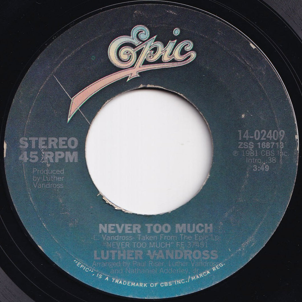 Luther Vandross - Never Too Much / You Stopped Loving Me (7 inch Record / Used)