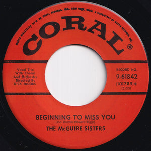 McGuire Sisters - Rock Bottom / Beginning To Miss You (7 inch Record / Used)