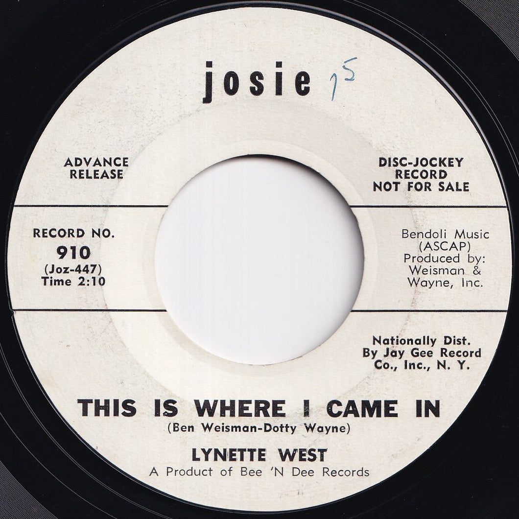 Lynette West - This Is Where I Came In (7 inch Record / Used)