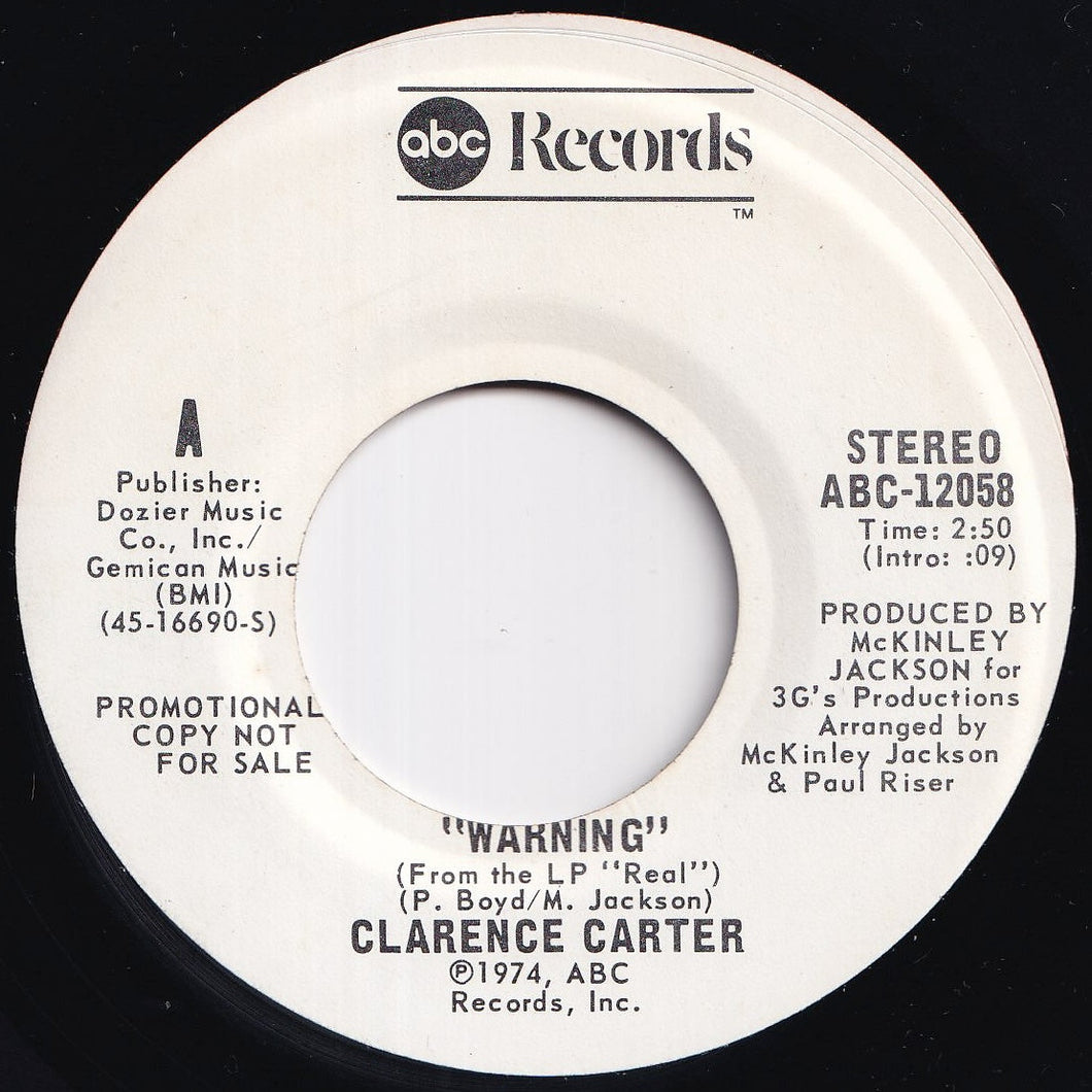 Clarence Carter - Warning (Stereo) / (Mono) (7 inch Record / Used)