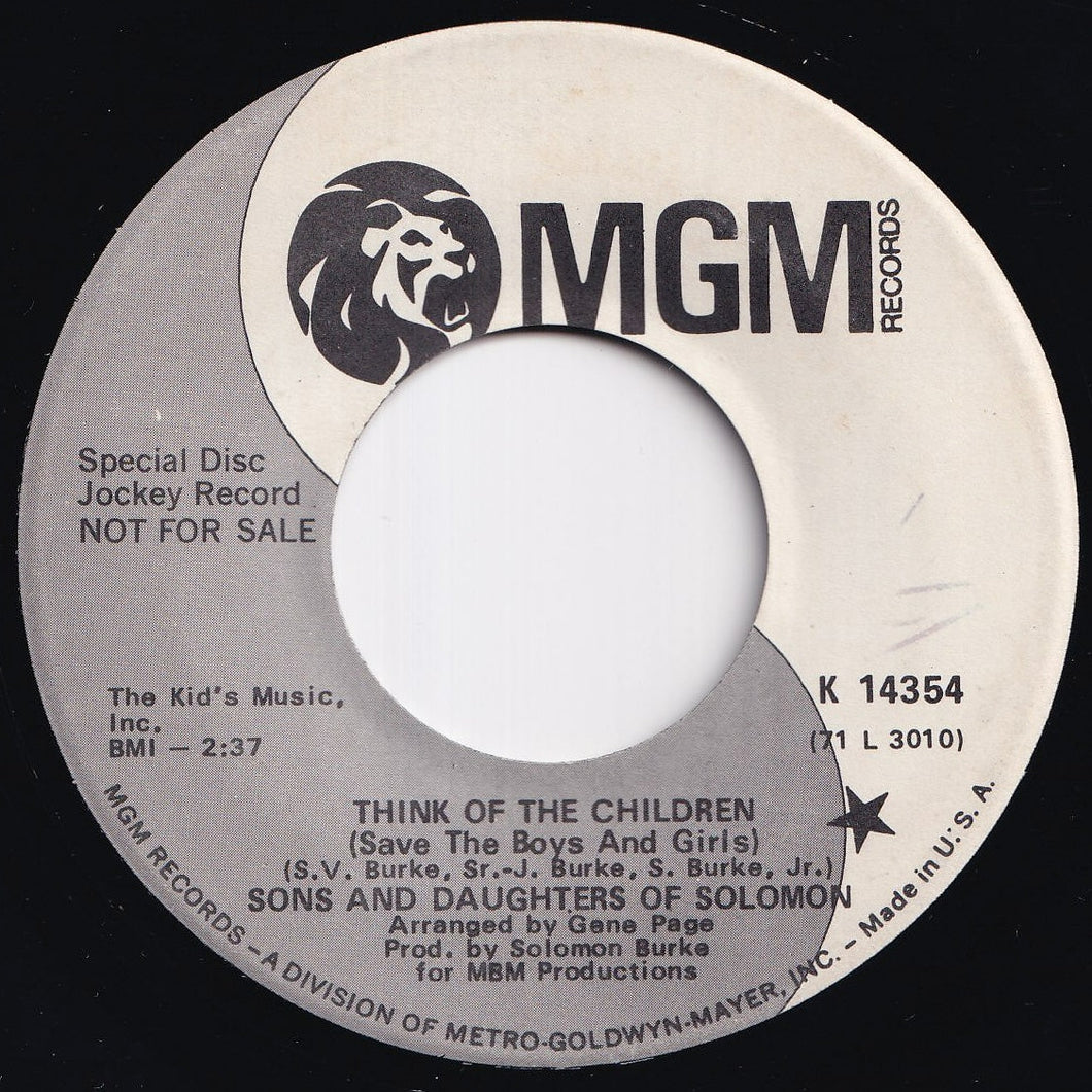 Sons And Daughters Of Solomon - Think Of The Children (Save The Boys And Girls) / A Piece Of Clay (7 inch Record / Used)