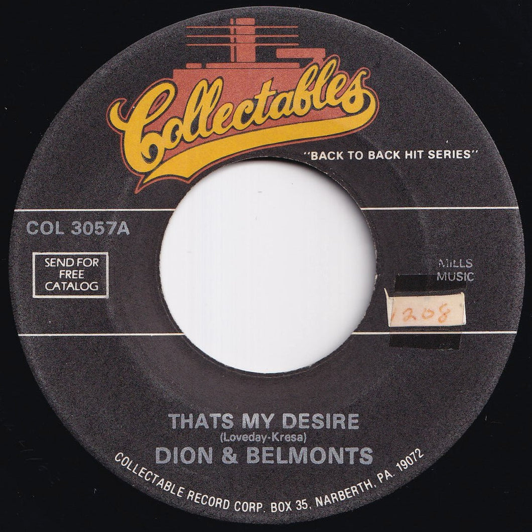 Dion & The Belmonts - That's My Desire / When You Wish Upon A Star (7 inch Record / Used)