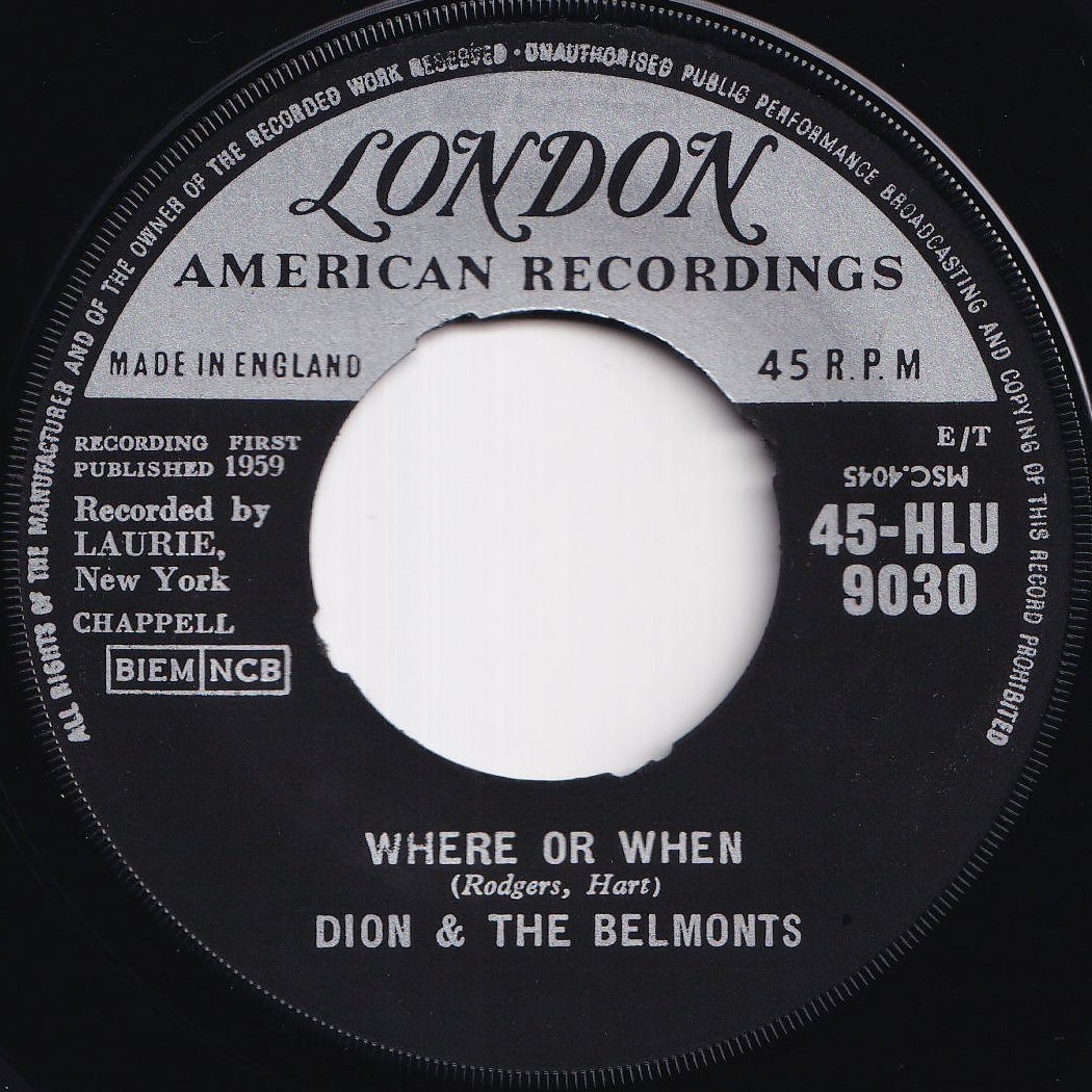 Dion & The Belmonts - Where Or When / That's My Desire (7 inch Record / Used)