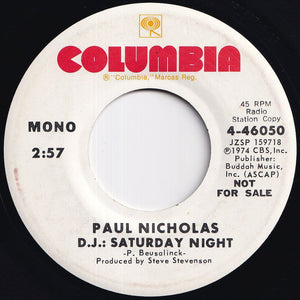 Paul Nicholas - D.J.: Saturday Night (Stereo) / (Mono) (7 inch Record / Used)