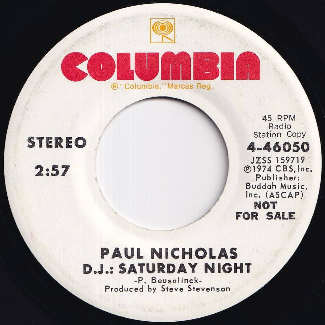 Paul Nicholas - D.J.: Saturday Night (Stereo) / (Mono) (7 inch Record / Used)