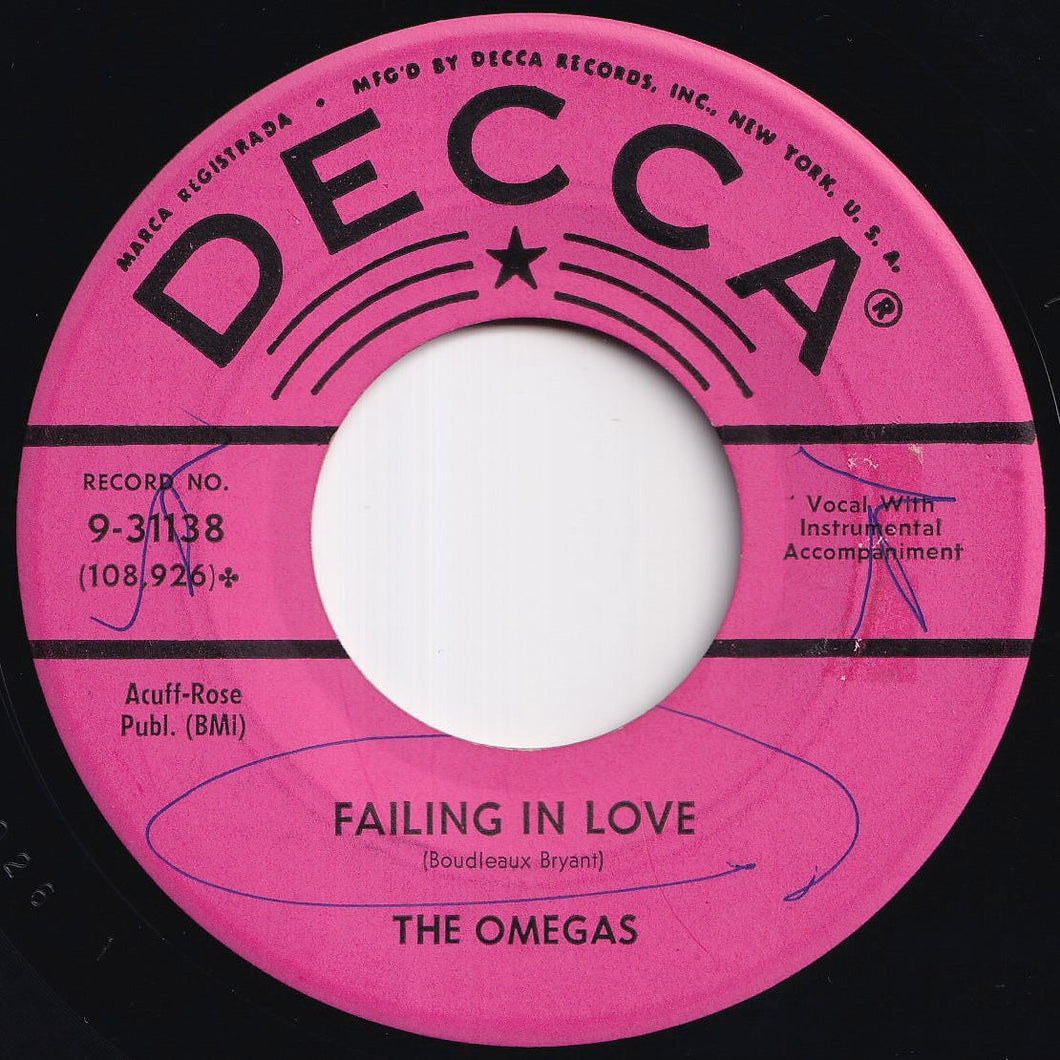 Omegas - Failing In Love / No One Will Ever Know (7 inch Record / Used)