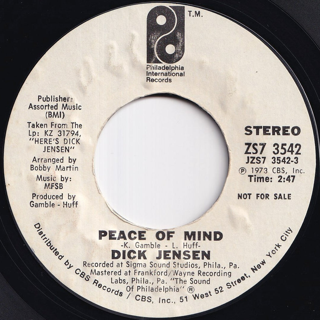 Dick Jensen - Peace Of Mind (Stereo) / (Mono) (7 inch Record / Used)