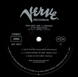 Stan Getz, J.J. Johnson - At The Opera House (LP Record / Used)