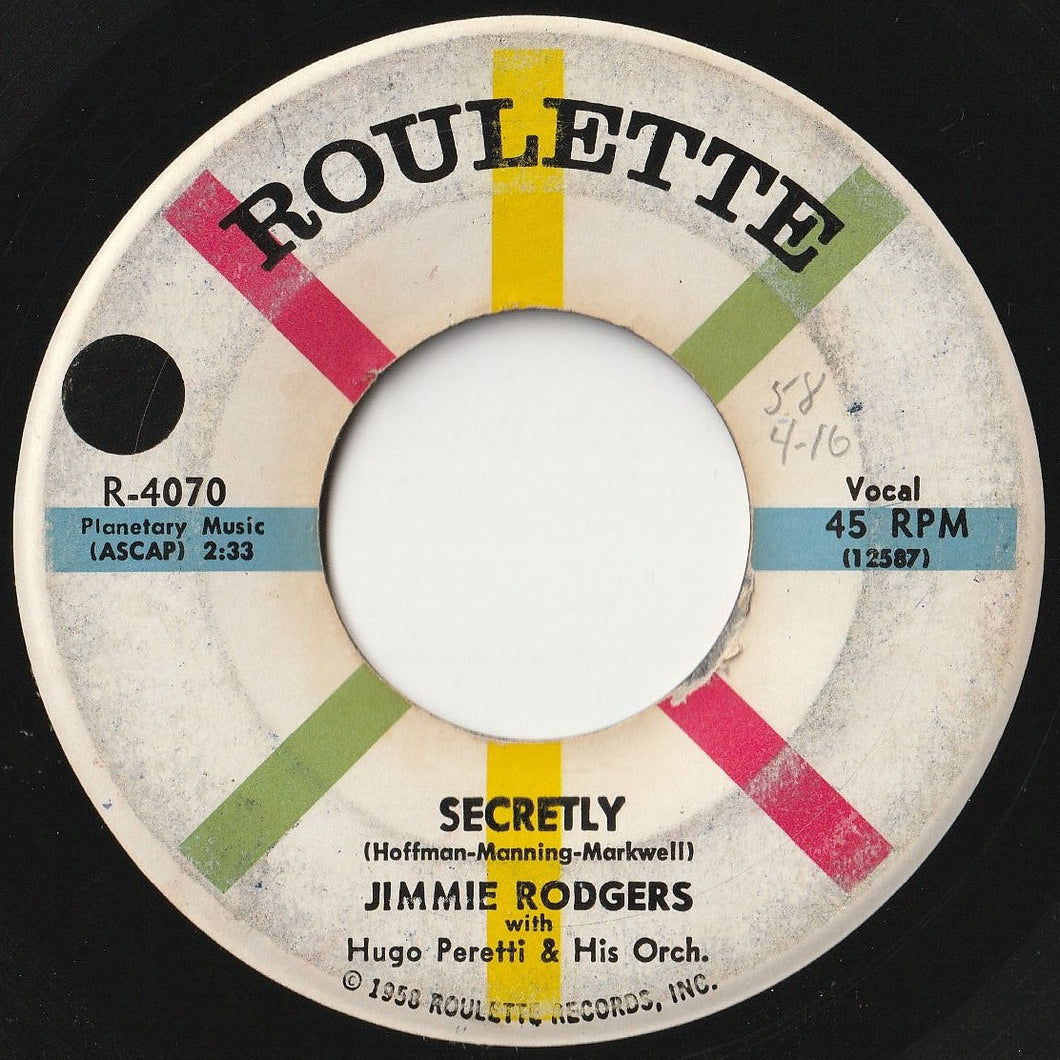 Jimmie Rodgers - Secretly / Make Me A Miracle (7 inch Record / Used)