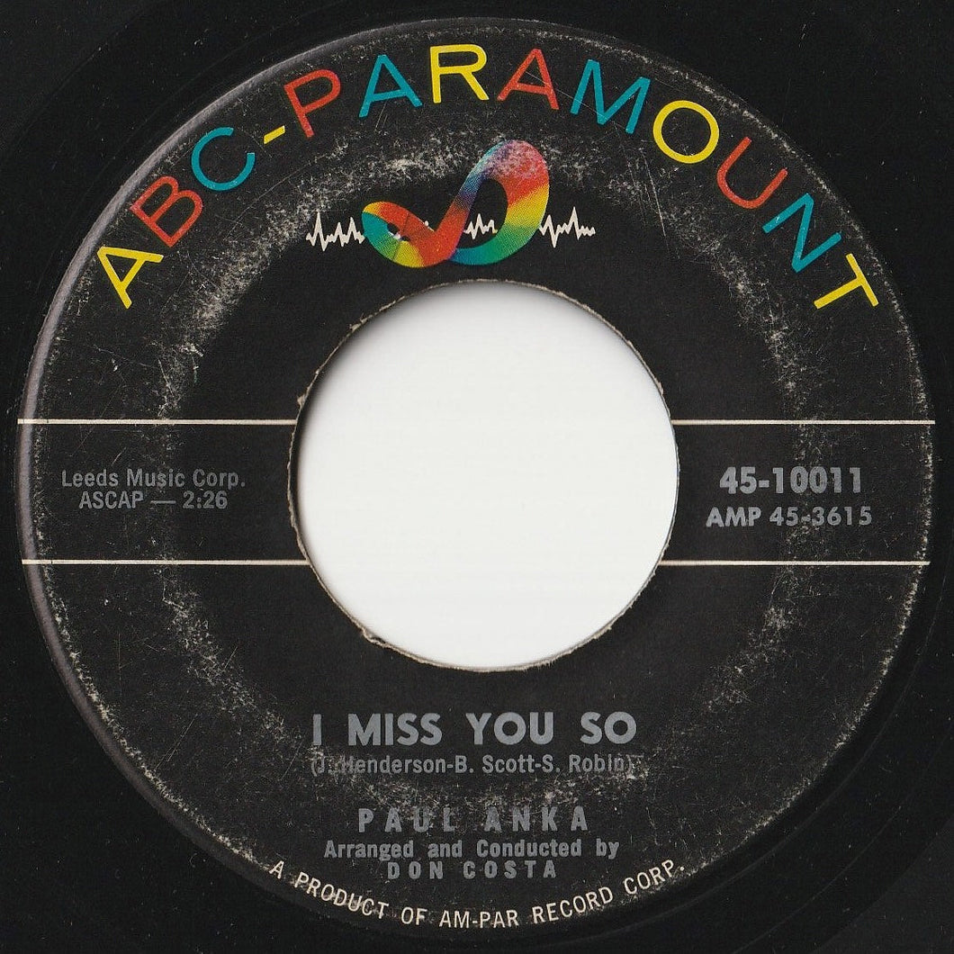 Paul Anka - I Miss You So / Late Last Night (7 inch Record / Used)