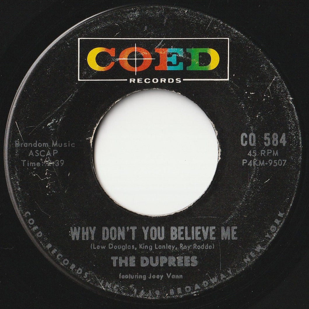 Duprees - Why Don't You Believe Me / My Dearest One (7 inch Record / Used)