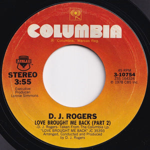 D. J. Rogers - Love Brought Me Back / (Part 2) (7 inch Record / Used)