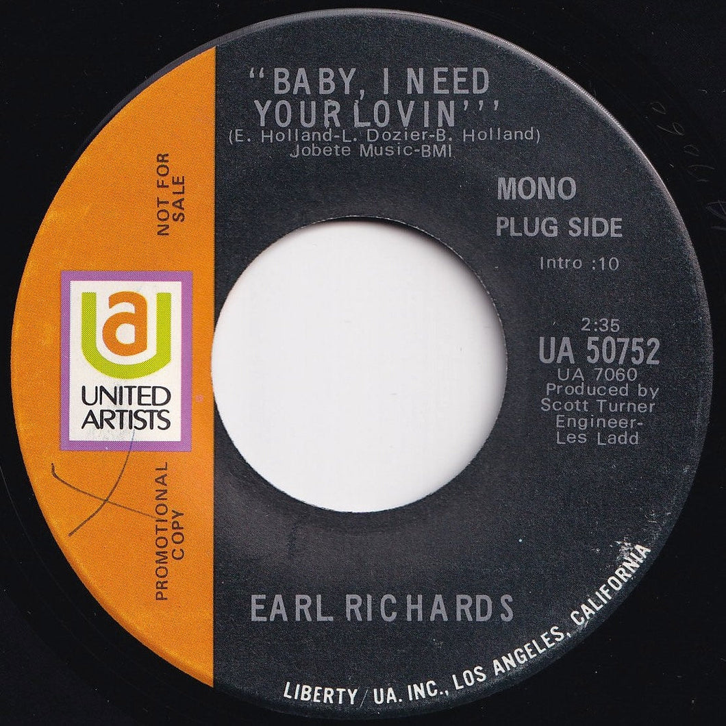 Earl Richards - Baby I Need Your Lovin' (Mono) / (Stereo) (7 inch Record / Used)