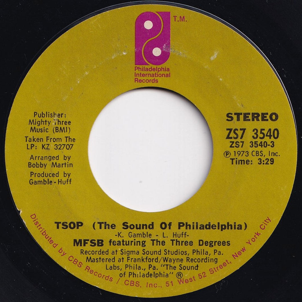 MFSB, Three Degrees - TSOP (The Sound Of Philadelphia) / Something For Nothing (7 inch Record / Used)