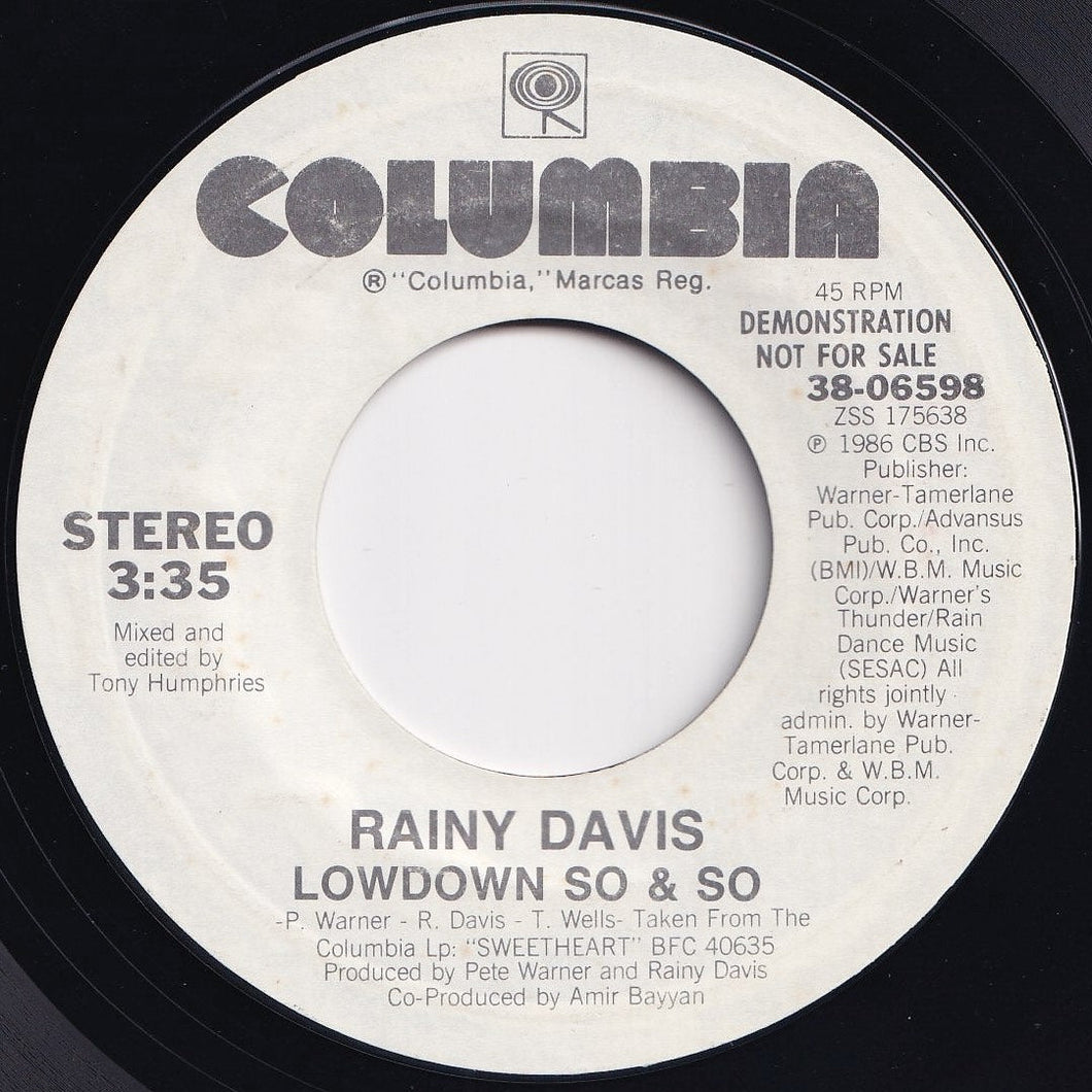 Rainy Davis - Lowdown So & So / Lowdown So & So (7 inch Record / Used)