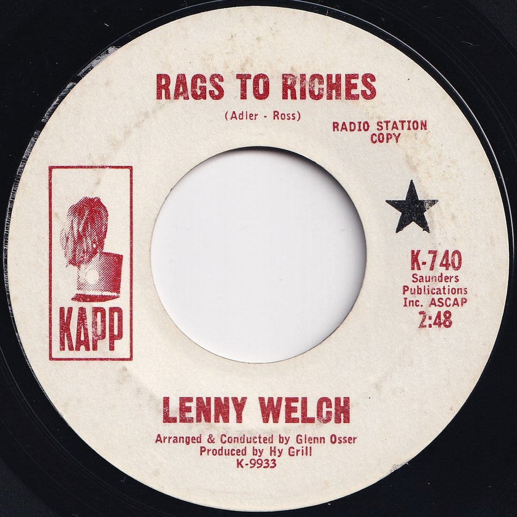 Lenny Welch - Rags To Riches / I Want You To Worry (7 inch Record / Used)