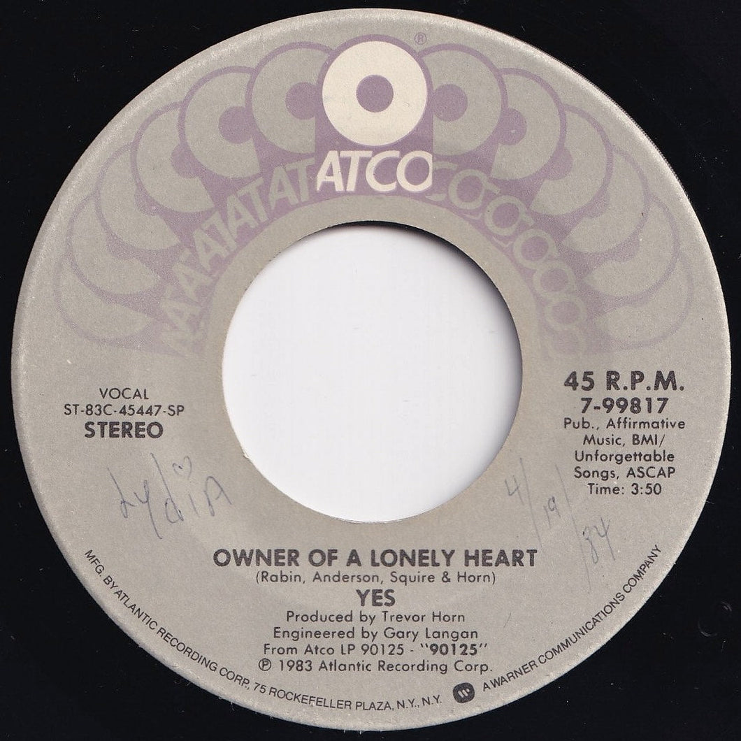 Yes - Owner Of A Lonely Heart / Our Song (7 inch Record / Used)