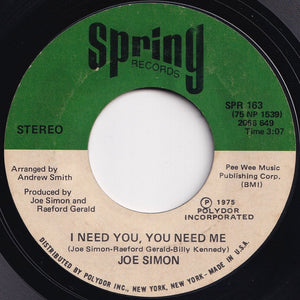 Joe Simon - I Need You, You Need Me / I'll Take Care (Of You) (7 inch Record / Used)