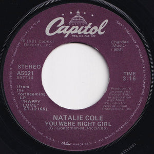 Natalie Cole - You Were Right Girl / Across The Nation (7 inch Record / Used)