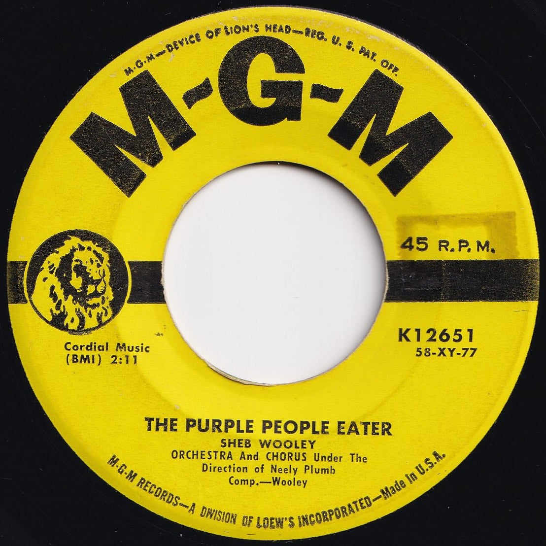 Sheb Wooley - The Purple People Eater / I Can't Believe You're Mine (7 inch Record / Used)